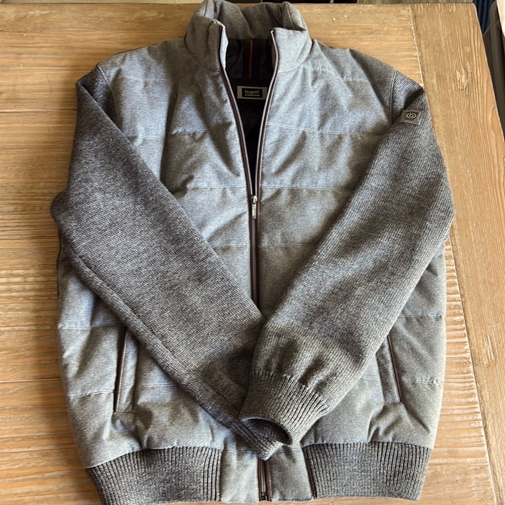 Bugatti Jacket Grey - Soft wool quilted down-like front / wool sweater back